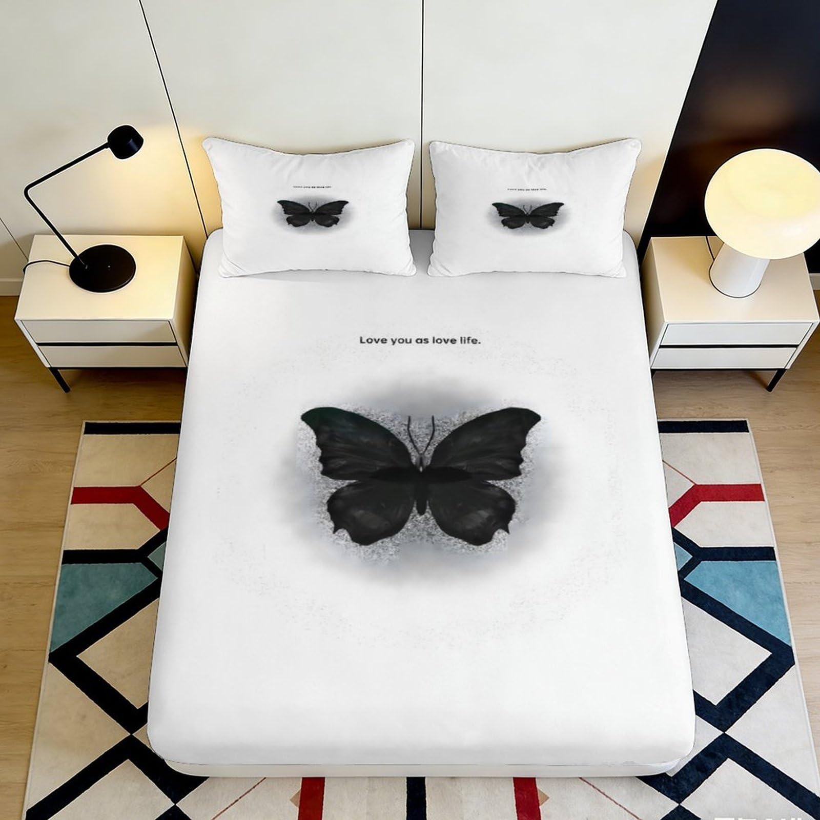 3D Printed Black Butterfly Fitted Sheet Microfiber Soft Bedroom Bed Cover Artistic Design for Mattress Protection Adults Teens 90x200x25cm