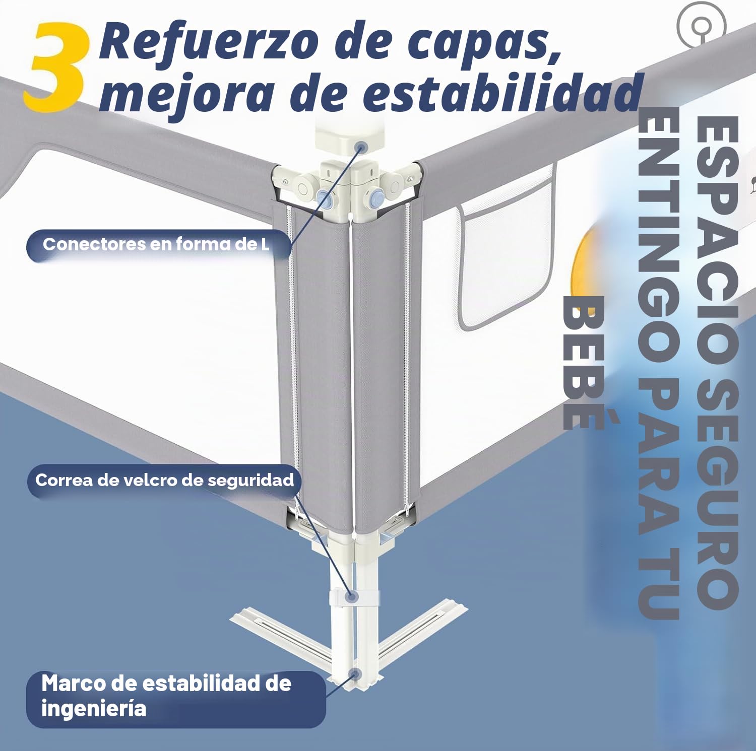 G TALECO GEAR 3 barandillas de protección contra caídas para niños pequeños con barra de cabecero, barandilla ajustable para cuna infantil, protección contra caídas (2 x 200 cm + 1 x 190 cm)