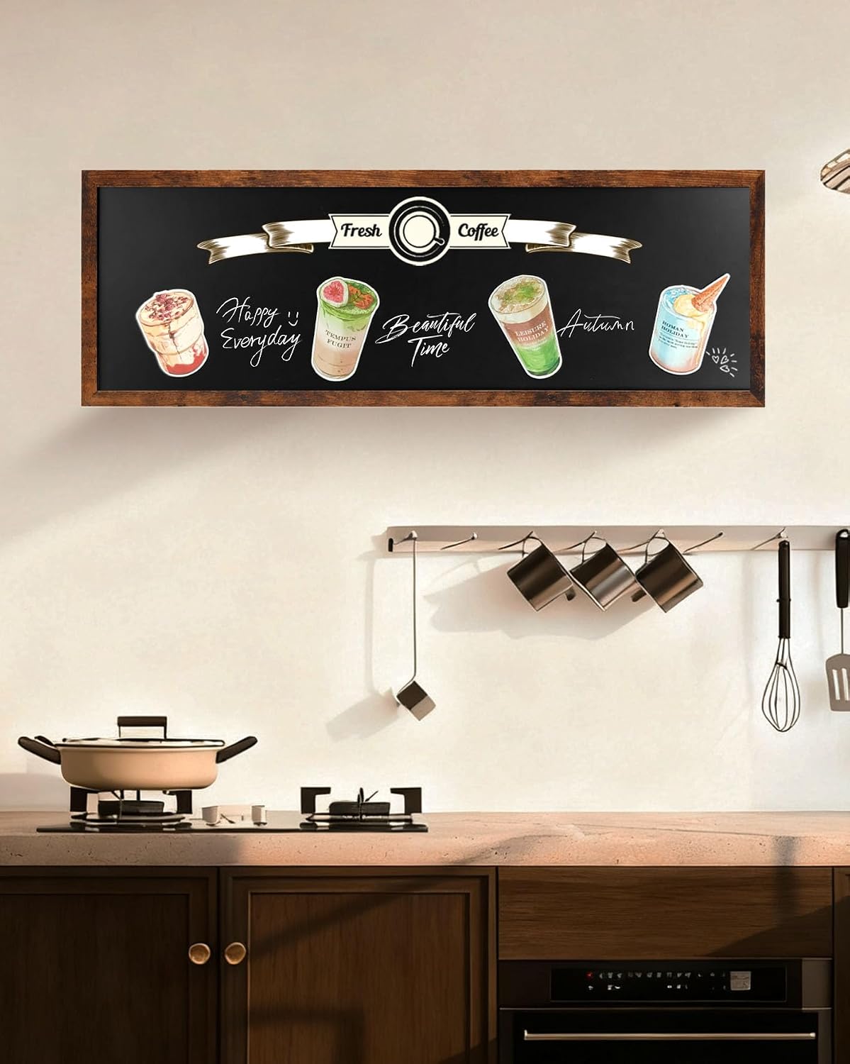 Magnetic Chalkboard for Wall, Long Chalk Board, Wall Hanging Menu for Restaurant, Food Truck, Kitchen, Chalk Board for Kitchen, Bar & Home Decor 11.8" x 35.4"（Brown-3090）