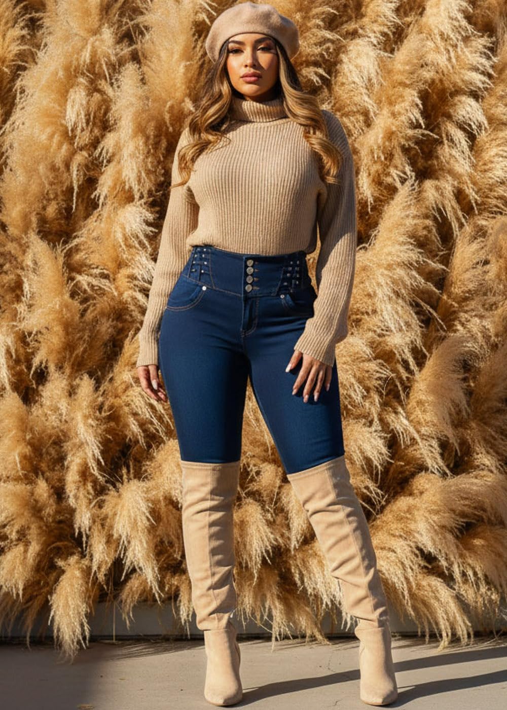 Moda Xpress High Waisted Butt Lifting Skinny Jeans - Distressed Levanta Cola Stretchy Jeans - Image 3