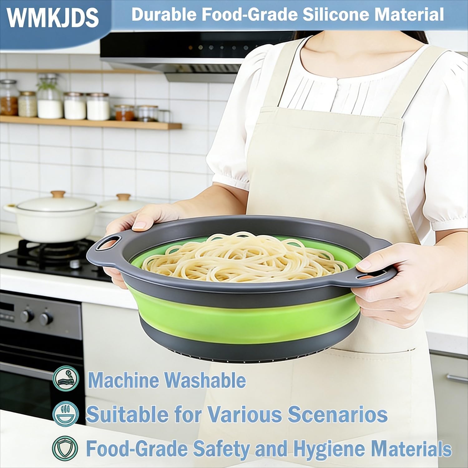 Collapsible Colanders Food Strainers, 3-Pack Foldable Kitchen Strainers with Over-Sink Water Draining Tray, Space Saving Kitchen Drainer for Vegetables, Fruit, Pasta and Rice (Blue-Red-Green-Gray)