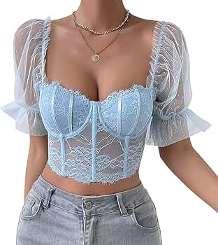 Amazon.com: Segreto Women's Puff Ruffle Sleeve Crop Tops