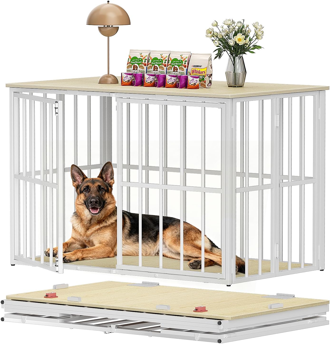 LOVMOR 40" Folding Furniture Style Dog Crate End Table for Medium Dogs, Indoor Decorative Dog Kennel Side Table with Wood Top, Heavy-Duty Dog Cage, Easy Assembly & Space-Saving Storage