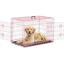 Wire Dog Crate 24 Inch Dog Kennel Cage, Double Door Folding Dog Cage, Wire Dog Kennel with Removable Tray, Indoor&Outdoor,Pink