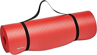 AmazonBasics Nitrile Butadiene Rubber 13mm Extra Thick Yoga | Exercise Mat with Carrying Strap | for Men & Women | Red