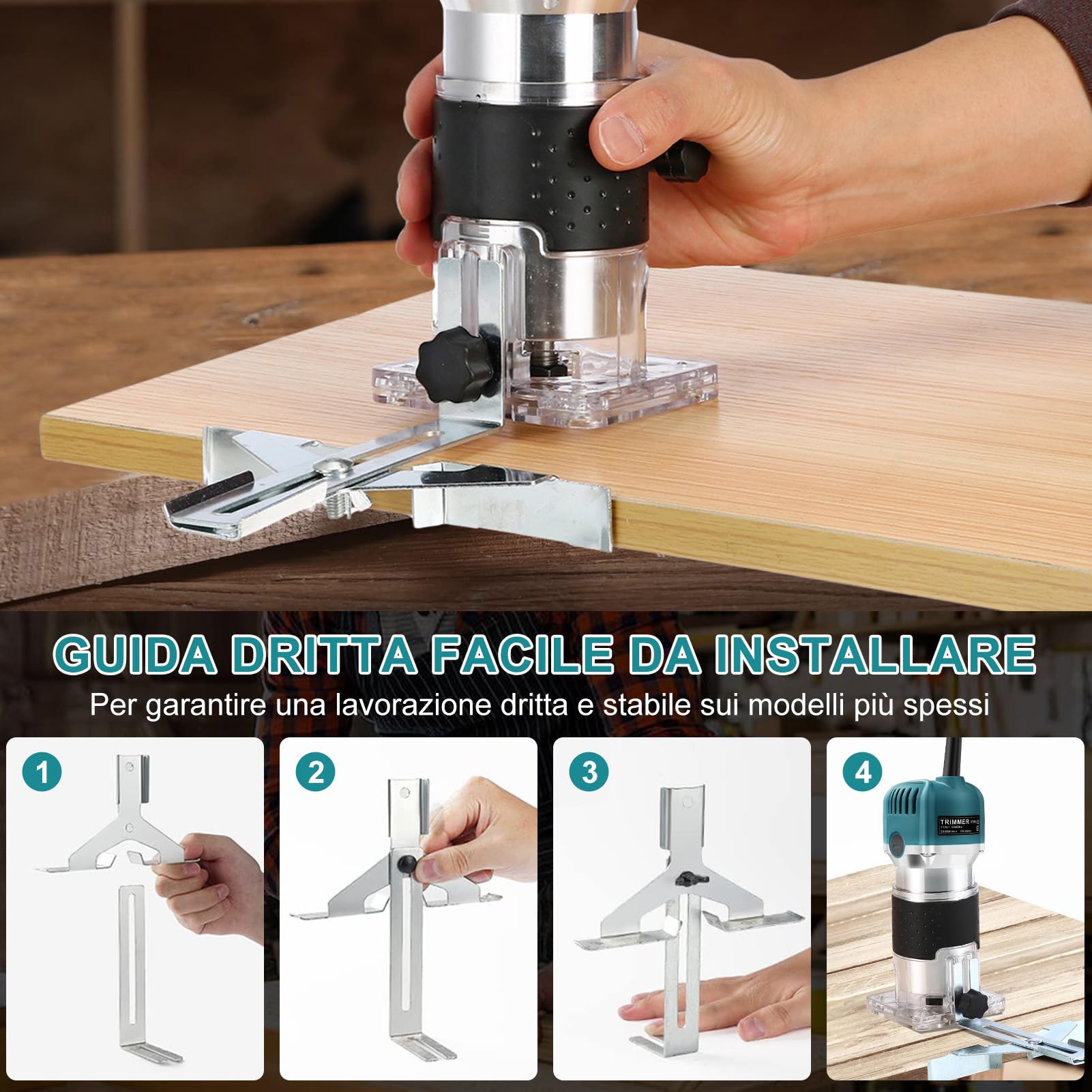 Rifilatore Fresatrice Verticale 800W, Router di legno elettrico, 30000rpm Legno Rifilatrice Elettrica a 6 velocità Variabili con 15 frese per intaglio per Smussare, Scanalare, Rifilare, Punzonare