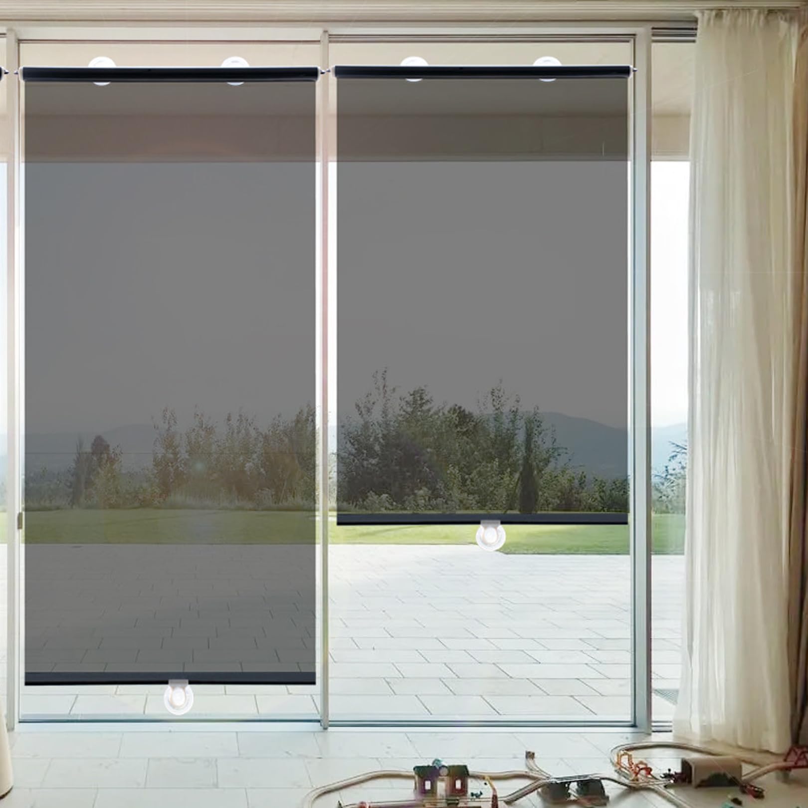 80x200cm Verdunkelungsrollo mit Saugnäpfen Ohne Bohren Sonnenschutz Rollo Sichtschutz Temporäre Jalousien Für Fenster | Teleskop-Tragbare Vorhänge | UV Schutz&Effiziente Wärmeisolierung
