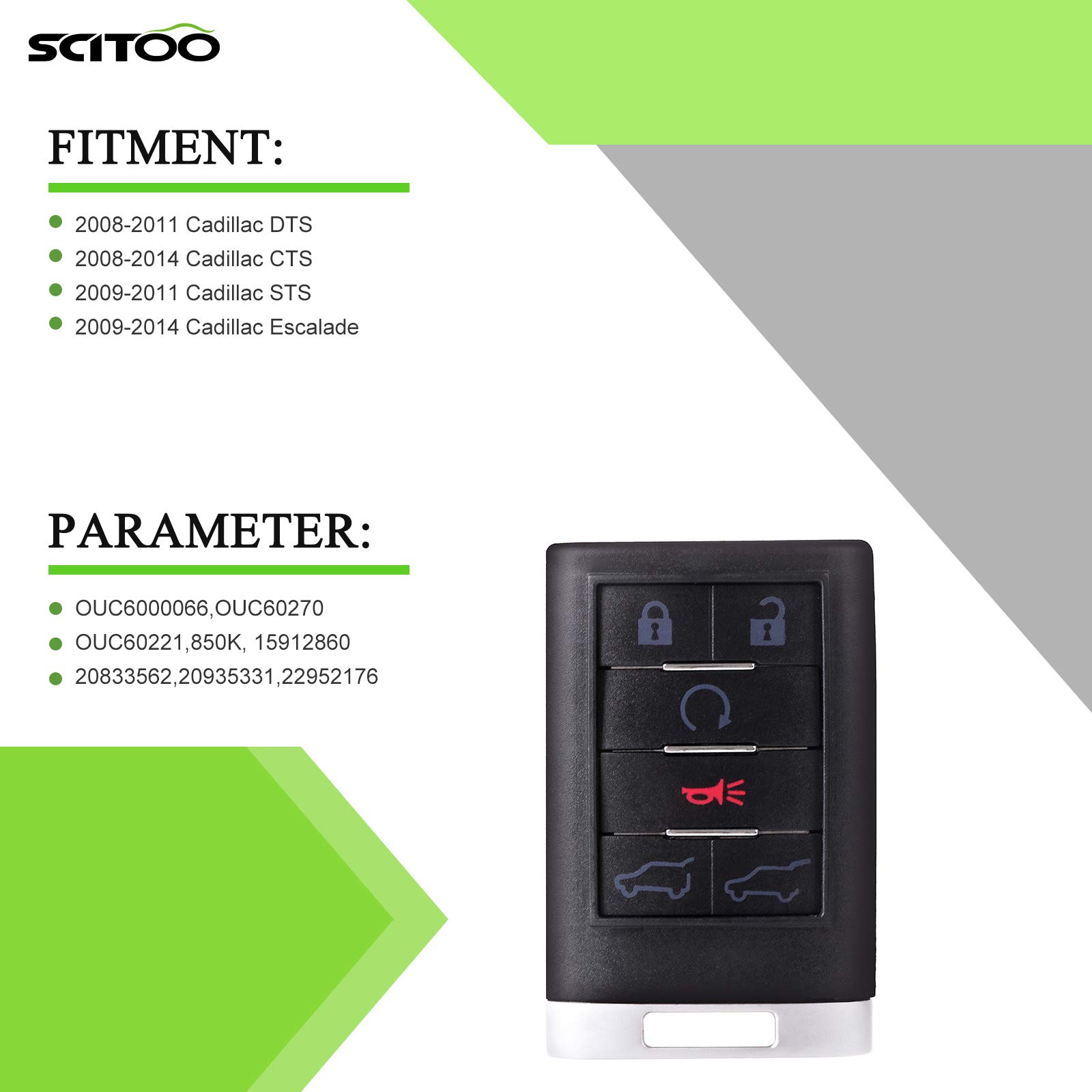 SCITOO Replacement for Shell 6 Buttons Pad Outer shell Keyless Entry Remote Car Key Fob Case 2007-2014 Escalade EXT for Cadillac Escalade Escalade ESV 1PC FCC OUC60221