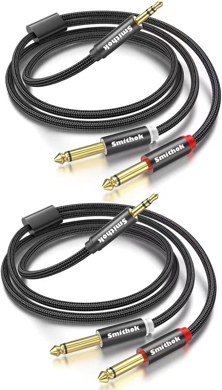 Smithok 2pack 3.3Ft 3.5mm TRS to Dual 6.35mm Stereo Cable 1/8 TRS to Dual 6.35mm 1/4 TS Mono Y Splitter Audio Cord Adapter for Smartphone, Mixer,PC, CD Player, Speakers and Home Stereo System
