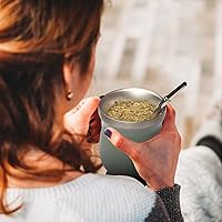 Vista 5 de Beruth Bombilla Yerba Mate Gourd, juego de tazas de té de acero inoxidable de 8 onzas con una tapa multifuncional, dos popotes y cepillos
