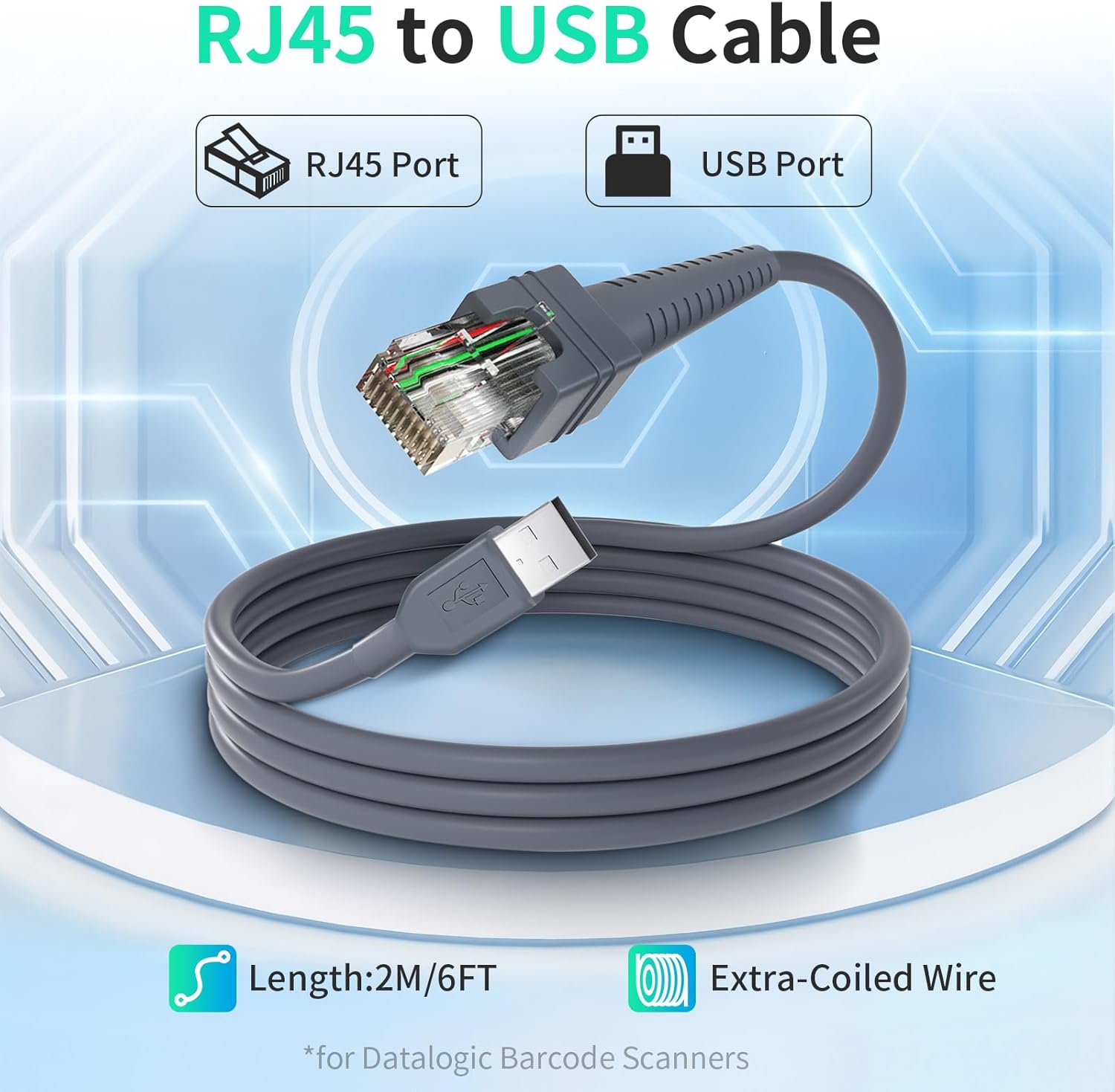 4PCS 6ft Barcode Scanner USB Cable GD4130 for Datalogic Gryphon GD4500 Cable GD4132 GD4310 GD4300 GD4330 GD4410 GD4430 GD4400 GPS4490 QD2100 QD2110 QD2130 QD2131 QD2430 GD4100 GD4590 Cord