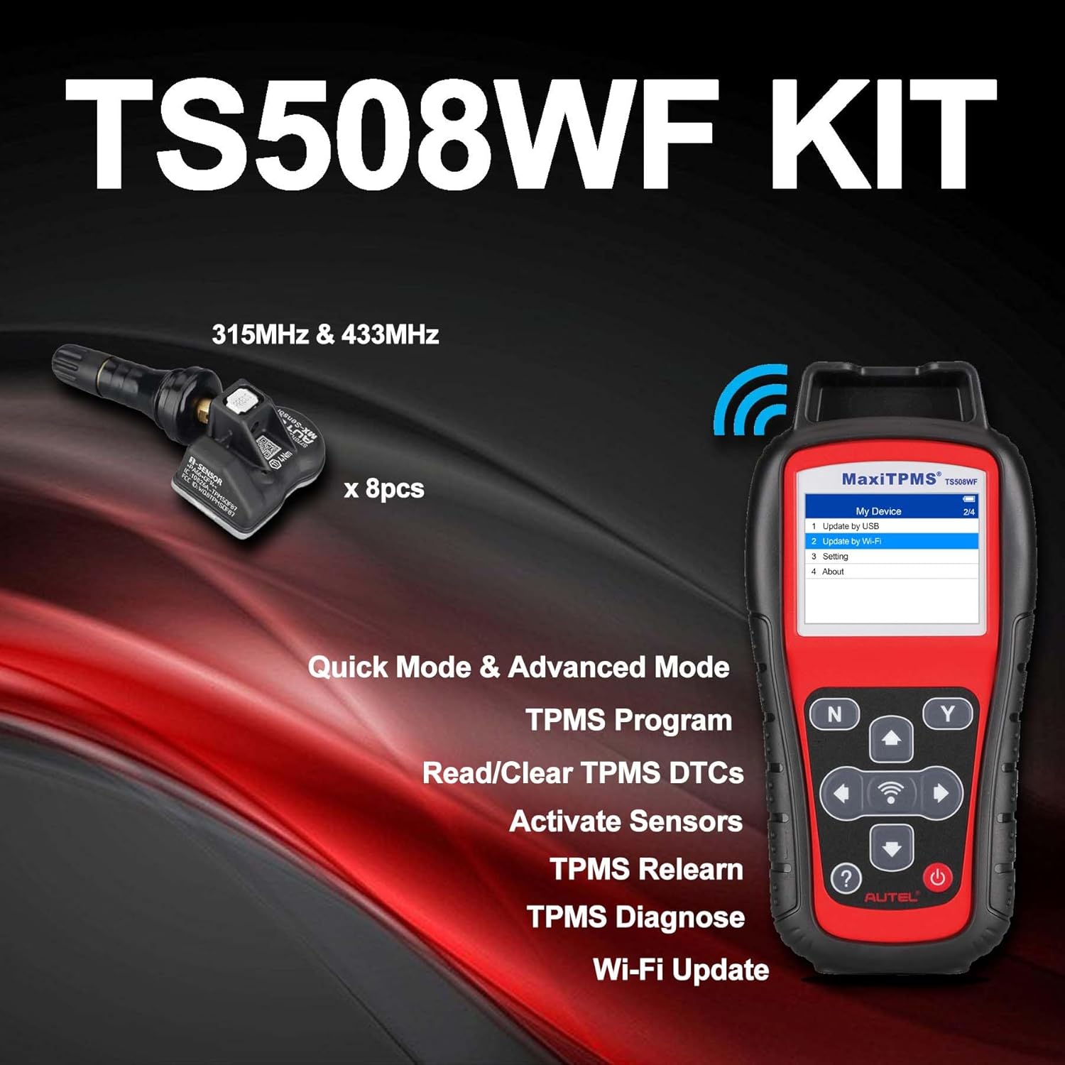 Autel MaxiTPMS TS508WF Kit TPMS Programming Tool, with 8pcs MX Sensors, 2026 Tire Sensor Programmer, TPMS Relearn/Reset, Activate/Read/Copy Sensors, Upgrade of TS508K/TS508/TS408/TS501/TS601