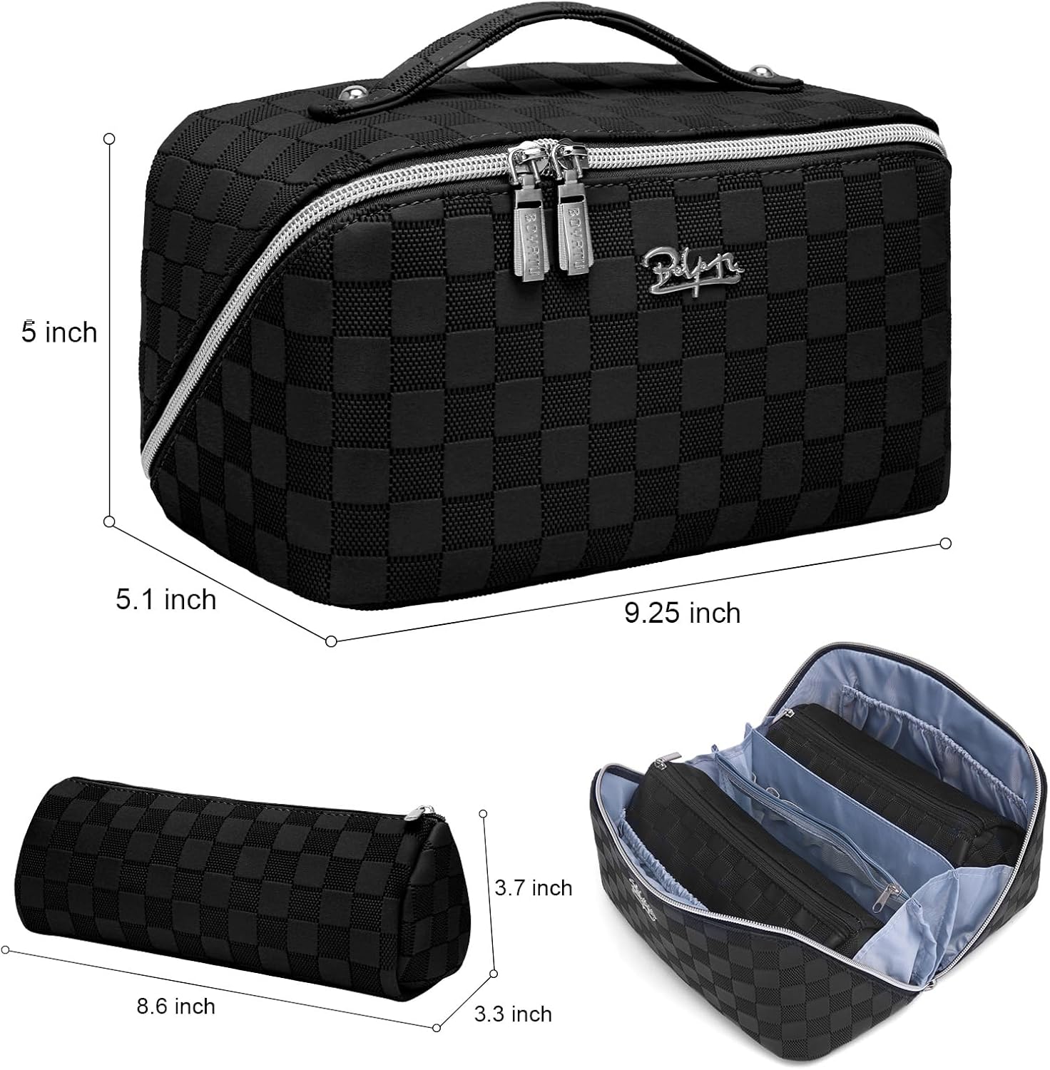 Travel Makeup Bag for Women Organizer: Large Capacity Cosmetic Bag - Toiletry Bags with Divider & Handle 4-Black 8 Travel Makeup Bag for Women Organizer: Large Capacity Cosmetic Bag - Toiletry Bags with Divider & Handle 4-Black