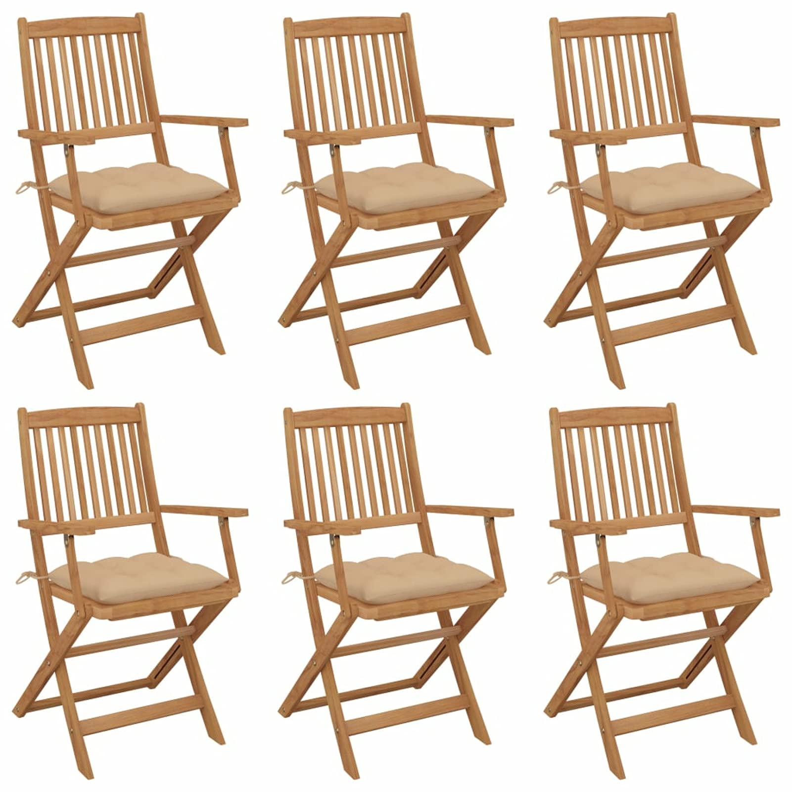 Chaises d'extérieur pliantes en acacia lot de 6 fauteuils de table avec coussins de jardin