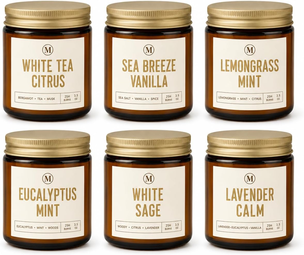 6-Pack Scented Candles for Home, 3.5 Oz Soy Wax Aromatherapy Candle Gift Set, Lavender Chamomile, Eucalyptus Mint & Vanilla, Birthday Gifts for Women, Thank You Graduation Gifts