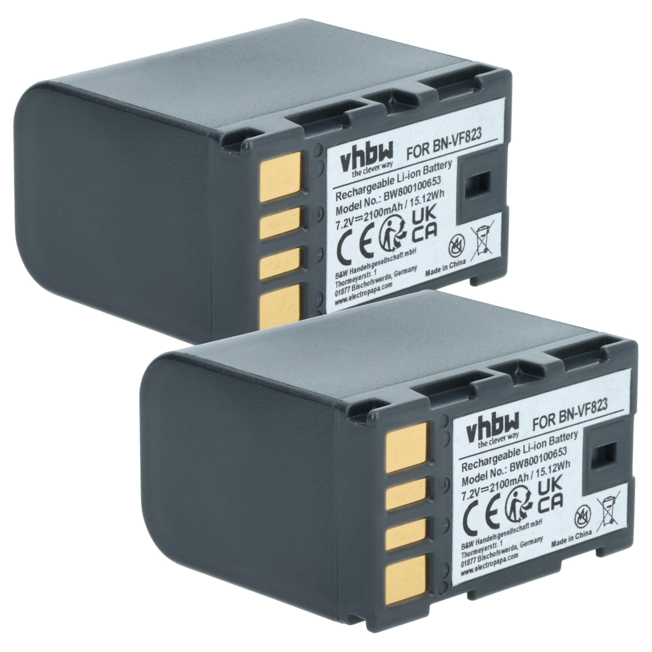 vhbw 2x batteria compatibile con JVC GS-TD1EU, GS-TD1BEU, GY-HM100, GS-TD1 videocamera camcorder (2100mAh, 7,2V, Li-Ion) con infochip