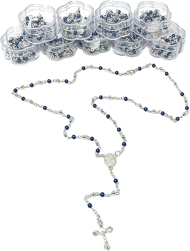 YRP 12 piezas – Bautismo, rosario de primera comunión favor Royal Blue Pearl Recuerdos para Primera Comunión Niña Niño