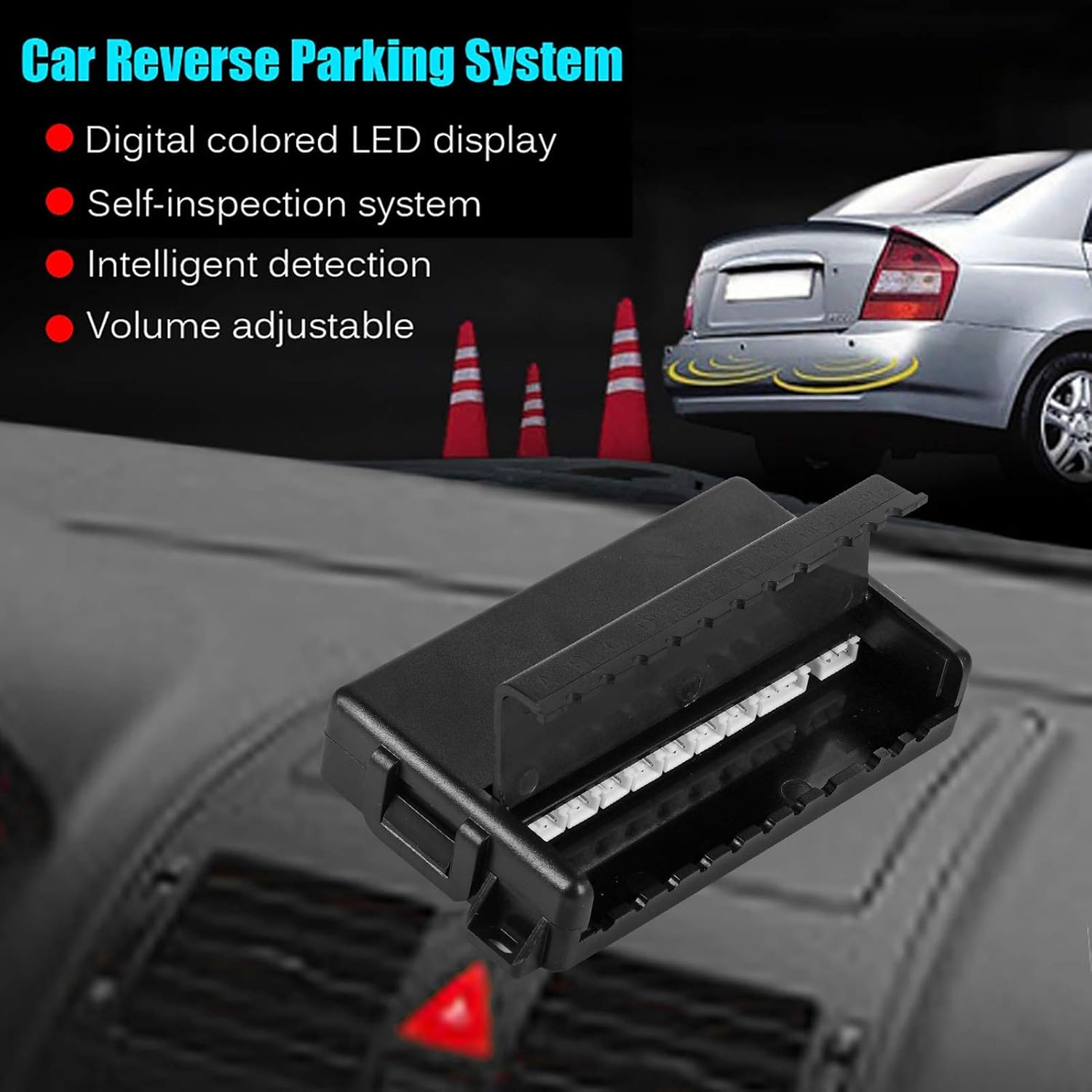Backup Parking Sensors, Car Reverse Backup Buzzer LED Parking Detector Monitor System with 8 Sensor Black