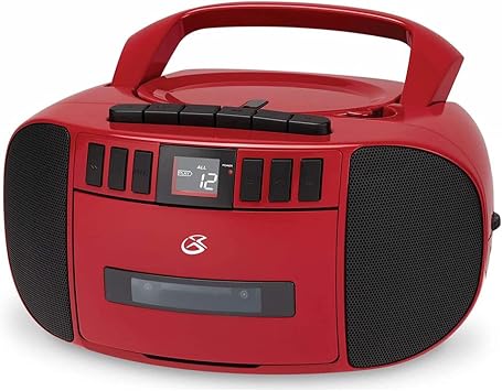 GPX BCA209R Portable Am/FM Boombox with CD and Cassette Player, Red