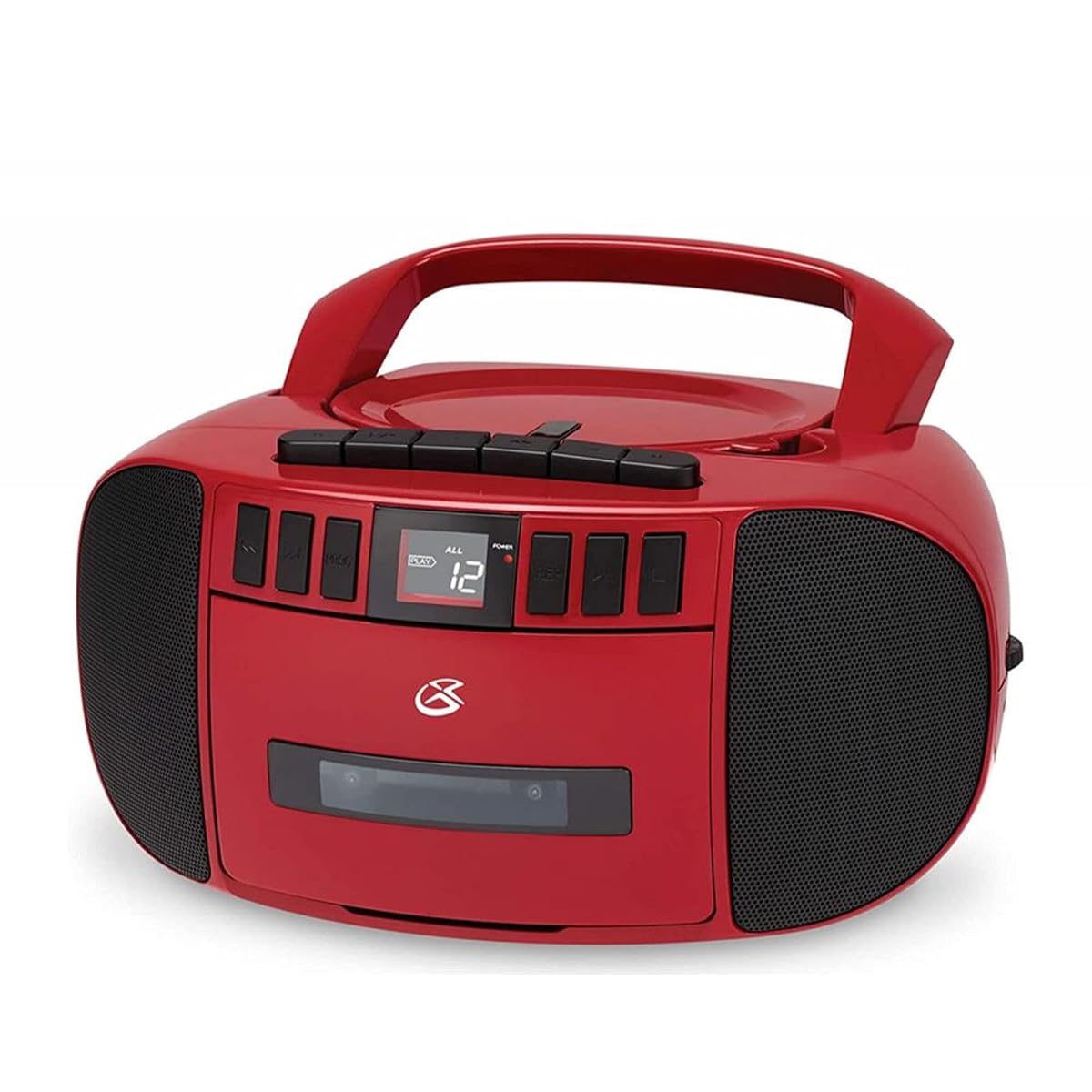 GPX BCA209R Portable Am/FM Boombox with CD and Cassette Player, RED