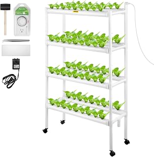 VEVOR Hydroponics Growing System, 72 Sites 4 Layers, 8 Food-Grade PVC-U Pipes, Vertical Indoor Plant Grow Kit with Water Pump, Timer, Nest Basket, Sponge for Fruits, Vegetables, Herb, White