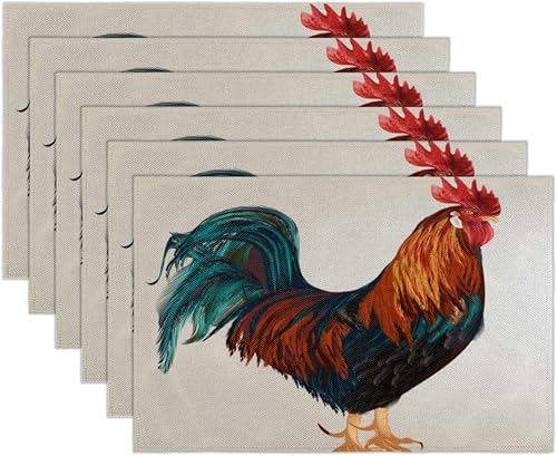 Miniatura 2 de Majestic Rooster - Juego de 6 manteles individuales cuadrados de tela de gallo para mesa de cocina, resistentes al calor, fáciles de limpiar,