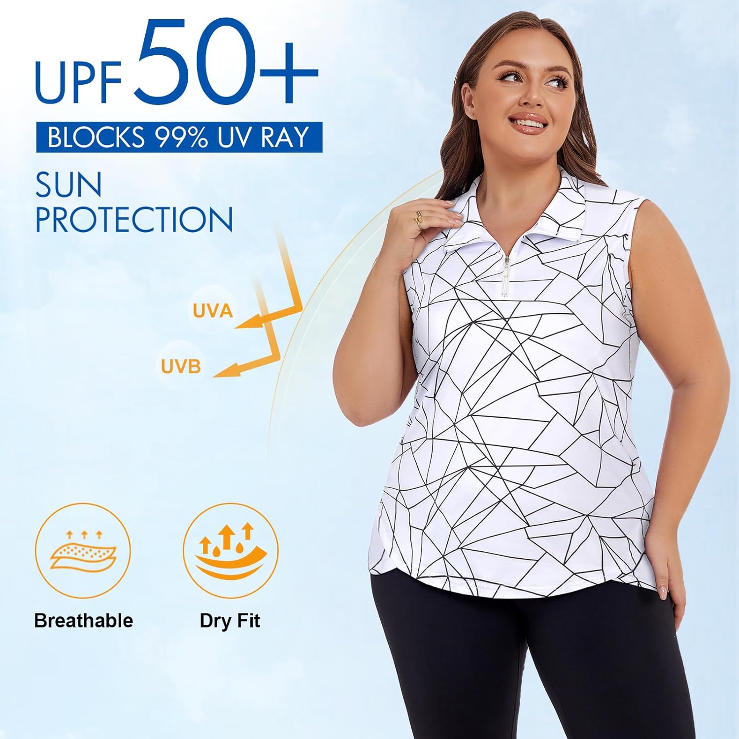 Koscacy Women's Plus Size Sleeveless Golf Tennis Polo Shirts Zip Up Dry Fit Workout Tank Tops Athletic Shirt - Image 5