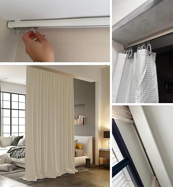 Kunovo Curtain Track Home Commercial Silent Pulley Ceiling Runner, 1-20 Ft Straight Curtain Rail Room Divider, 2mm Thick Curtain Rod for Living Room Bedroom Study(Brown,4ft/1.2m)