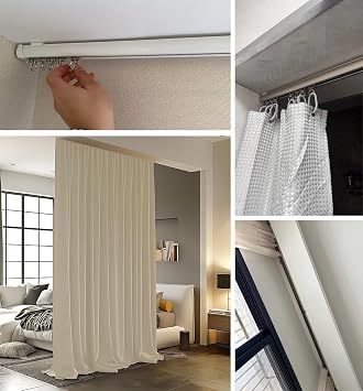 Kunovo Curtain Track Home Commercial Silent Pulley Ceiling Runner, 1-20 Ft Straight Curtain Rail Room Divider, 2mm Thick Curtain Rod for Living Room Bedroom Study(Brown,4ft/1.2m)