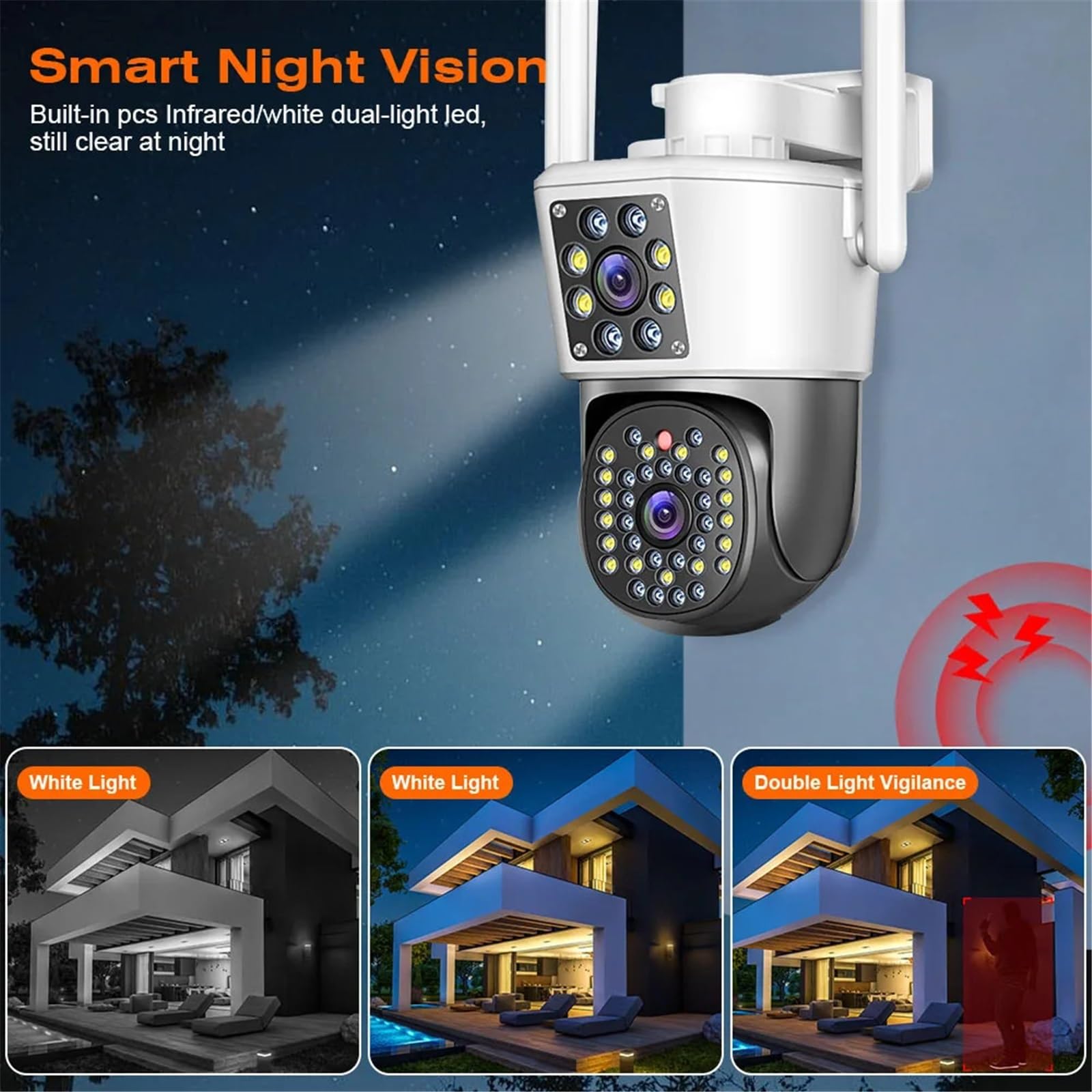 Kamera PTZ z podwójnym obiektywem IP CCTV z Wi-Fi, kamera do monitoringu wideo, sztuczna inteligencja, automatyczne śledzenie, noktowizor, zewnętrzne(NO CARD)