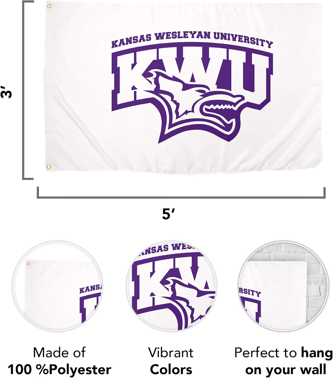 Desert Cactus Kansas Wesleyan University KWU Flag - 3 x 5 Feet Coyotes Banner, Indoor/Outdoor Durable Fabric, 100% Polyester Design (Style 1)