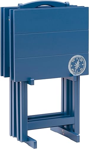 Miniatura 6 de Linon SAMM - Juego de mesa de Trey azul marino con acento de brújula que incluye cuatro mesas y soporte