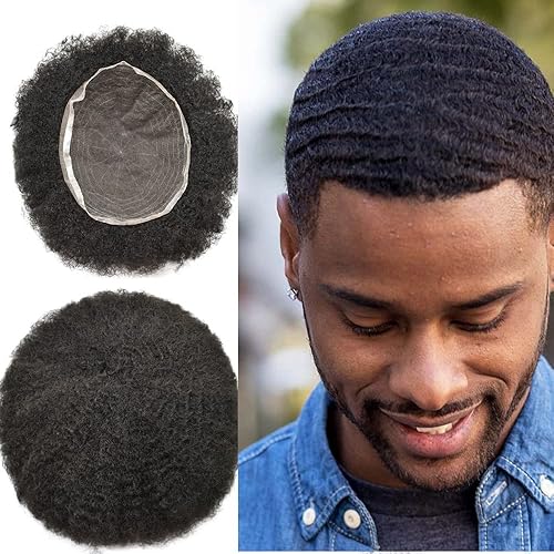 Peluca completa de encaje francés afro para hombre, 100% cabello humano, sistema de reemplazo de línea capilar natural, peluca para hombre Face