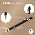 LINFANC 12 Stylo à bille en or noir avec pointe de stylus, 1.0 mm Stylos d'écriture en encre noire, Stylus en métal pour écrans tactiles