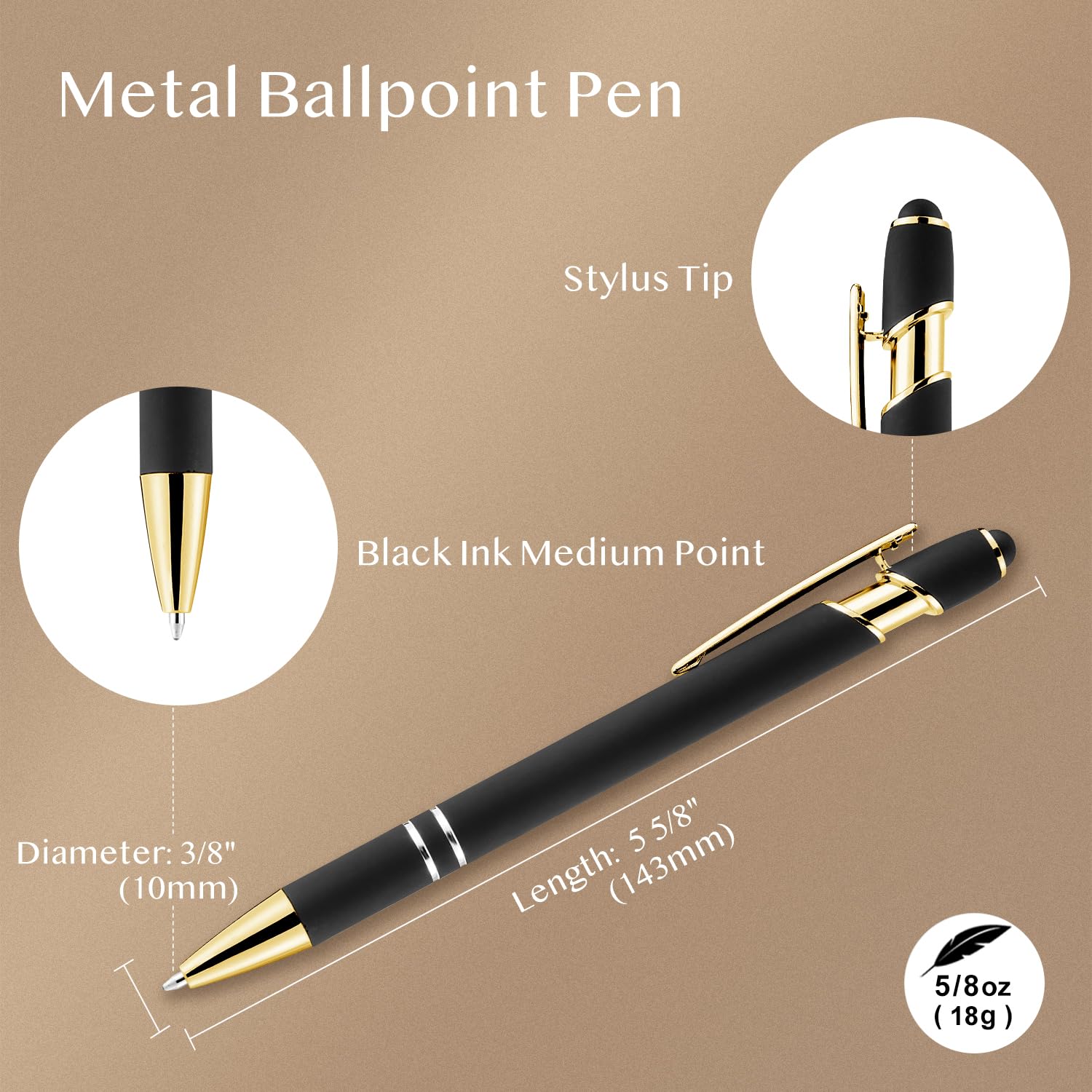 LINFANC 12 Pack Black Gold Ballpoint Pen with Stylus Tip 1 0 mm Black Ink Smooth Writing Pens — view 2