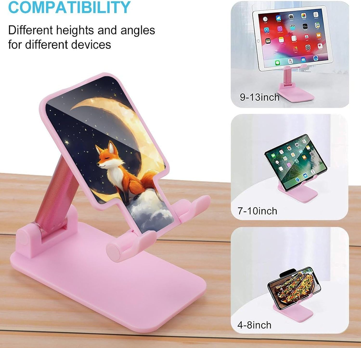 Cute Fox1 in The Moon Plastic Phone Stand with Alloy Base image 3