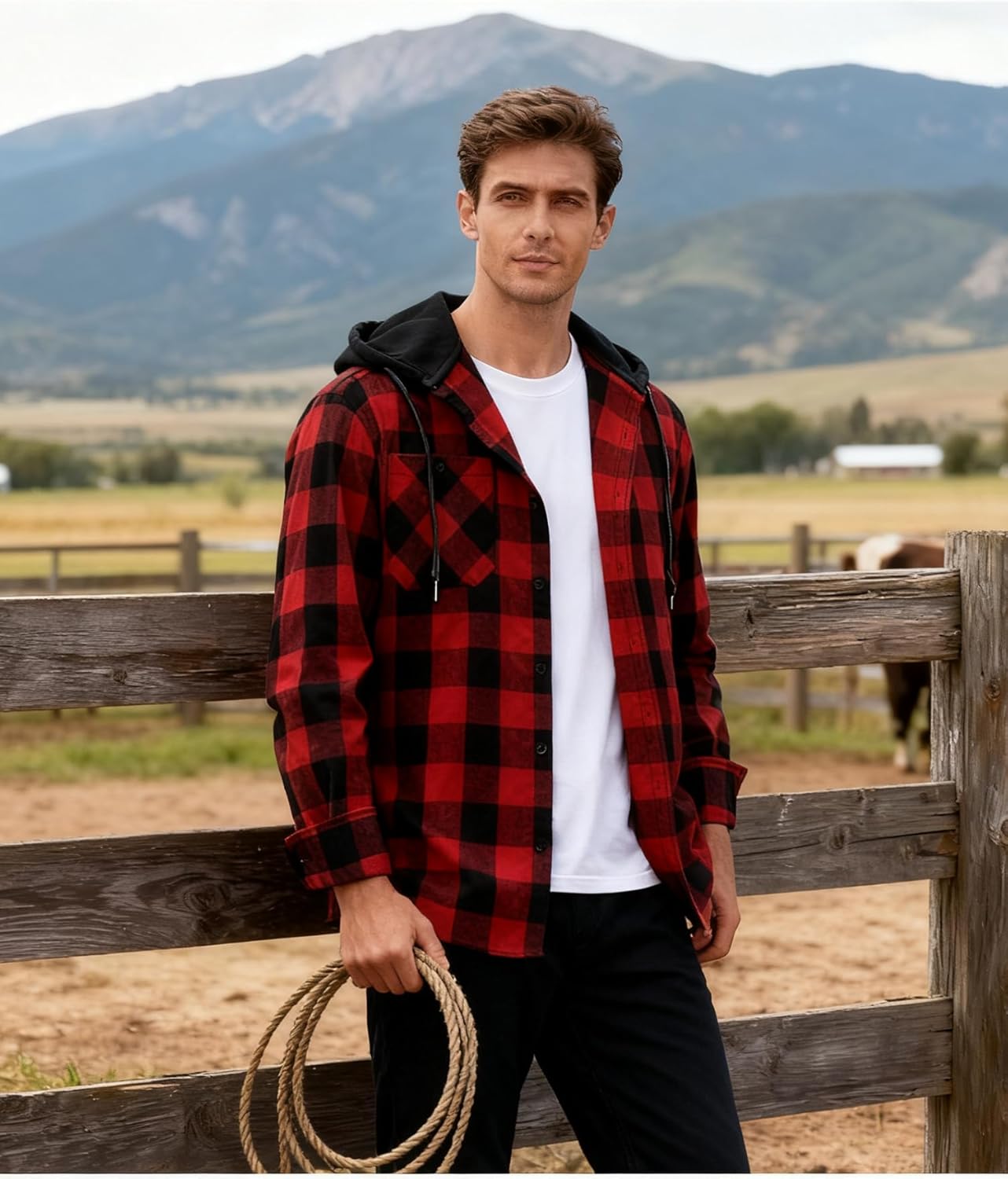 SwissWell 5 Pack Mens Long Sleeve Button-up Hoodie Loose Fit Plaid Hooded Shirts Fall Flannel Shirt with Hood - Image 5