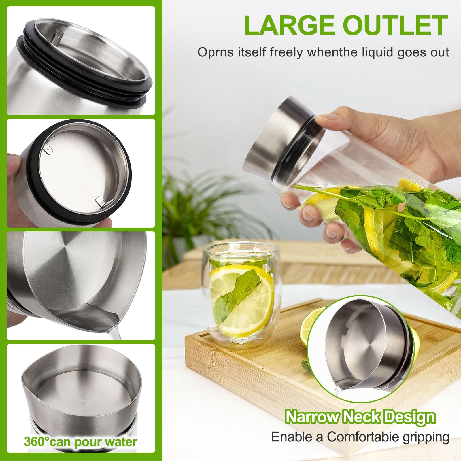 Jarra De Agua De Vidrio 1.8L - Con Tapa De Acero Inoxidable Y Diseño Transparente