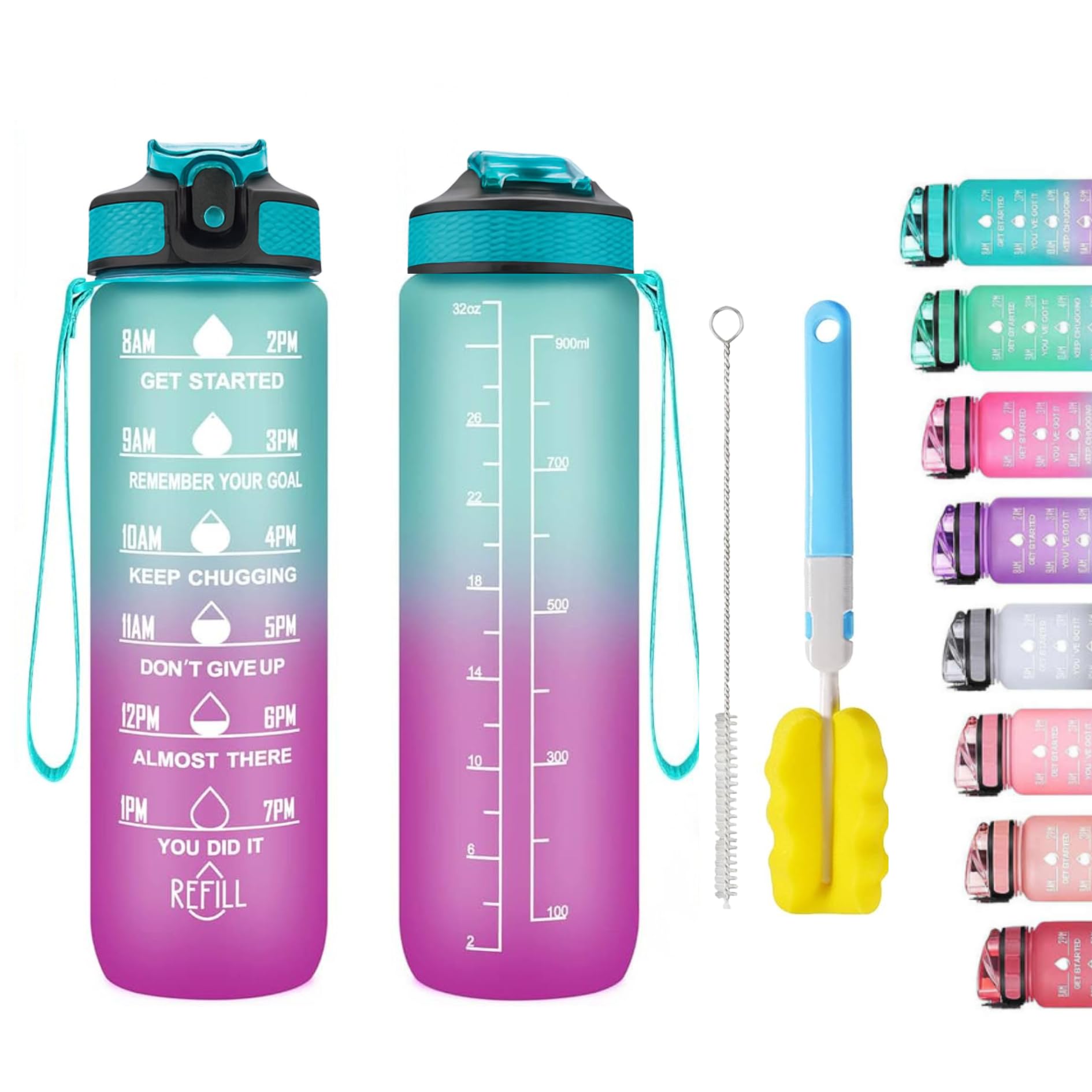 Apex.99 Men's Green And Purple Motivational Water Bottle With Time Markers 1L / 32Oz, Bpa Free Tritan Leak Proof Gym Water Bottle With Measurets, Reusable Sports Bottle For & Wo