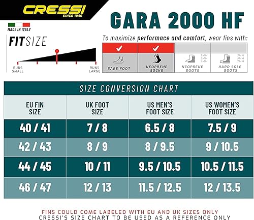 Miniatura 7 de Cressi Free Buceo Aletas Largas Reactivas - Alto Rendimiento, Buen Control - Gara 2000 HF Hecho en Italia