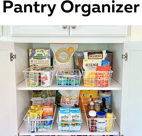 Miniatura 5 de Evelots Cestas de almacenamiento de alambre con asas de madera, paquete de 6 gabinetes de cocina, organización de estantes de despensa o cesta de