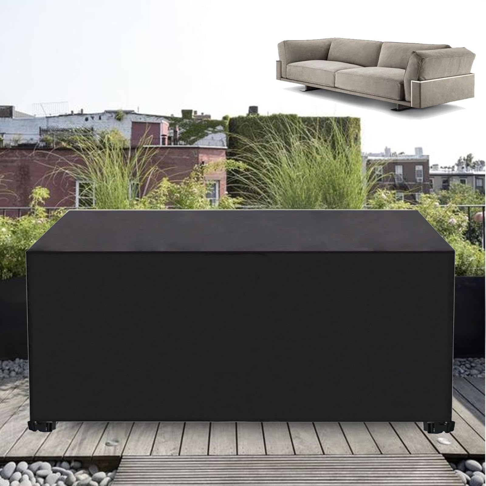 Bache Salon de Jardin Exterieur Impermeable 210x190x80cm/LxWxH Housse de Protection Salon de Jardin, 600D Oxford Housse de Table de Jardin avec Boucle Coupe Vent, Résistance Anti-UV, Noir