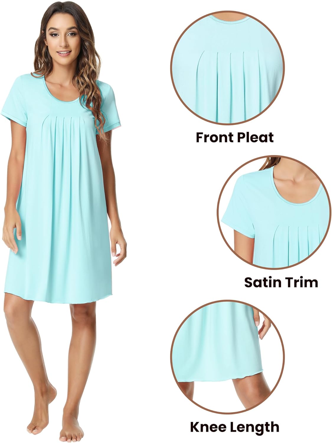 NACHILA Nightgowns for Women-Viscose Made from Bamboo, Short Sleeve Nightshirt Pleated Sleepshirts Soft Sleepwear - Image 4