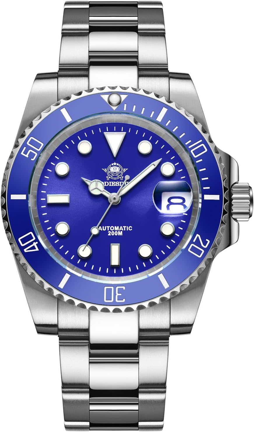ADDIESDIVE Automatic Watch for Men Waterproof Diver 200 M Date Display Analog Steel Band Japan Mechanical Movement Mens Dive Watch