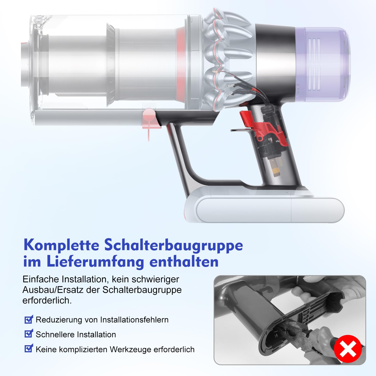 V15 Hauptkörper Montage Gehäuse kompatibel mit Dyson V11 SV15 V15 SV22 SV28 | V11 V15 Griff für Click-in-Version Staubsauger Hauptkörper Montage Ersatzteil