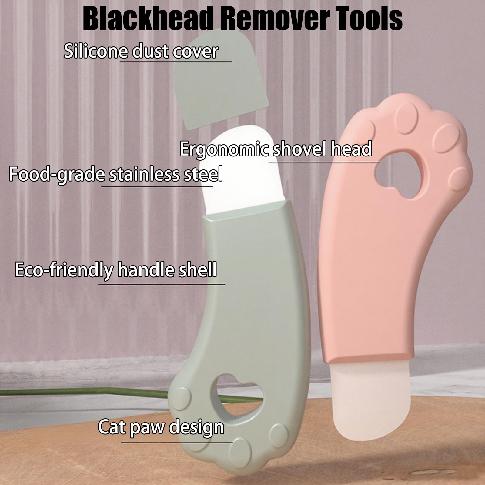 Silicone Facial Pore Scraper, Blackhead Remover Tool, Green and Pink, 2-Pack - Image 3