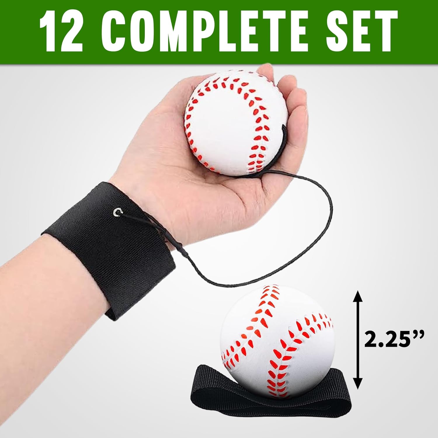 Playbees Reactive Practice Baseballs on Elastic Cord Perfect for Training, Fun Outdoor Activities for Spring Training, Fun Outdoor Activity for Kids, Boy or Girl, Party Favor (12 Pack)