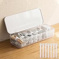 Vista 1 de Cable Organizer Storage Box with 7 Wire Ties,Desktop Cable Management Box with Lid,Power Cord Organizer with 7 Compartments for Office,Home,Desk