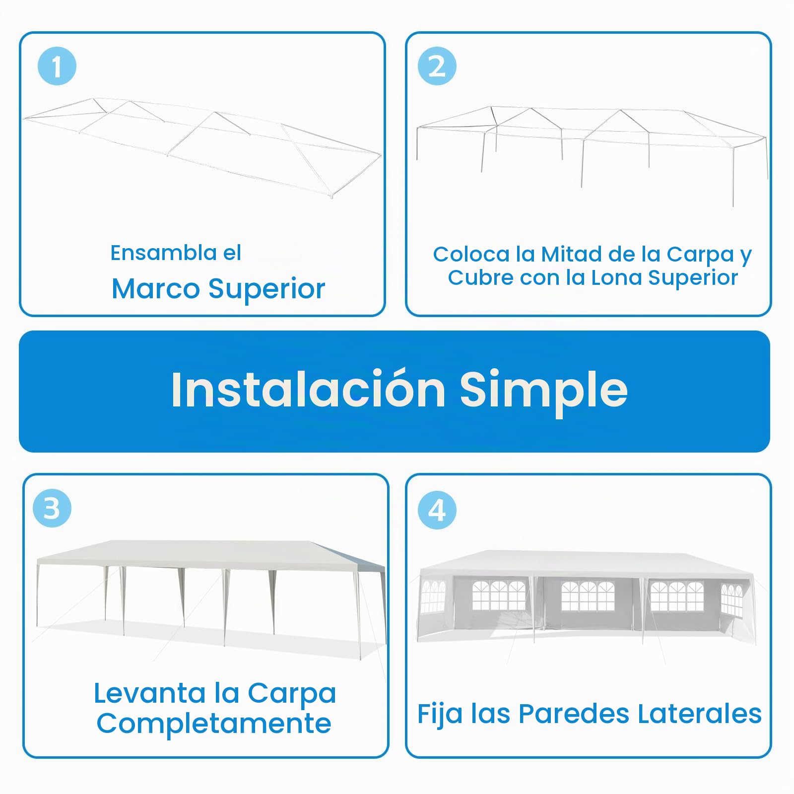 KOMFOTTEU Carpa Plegable 3 x 9 m, Cenador de Jardín con 5 Paredes Laterales Extraíbles y Ventanas, Carpa para Fiesta con Protección UV, Tienda Portátil para Eventos, Bodas, Blanco (3 x 9 m, 5 Paredes)