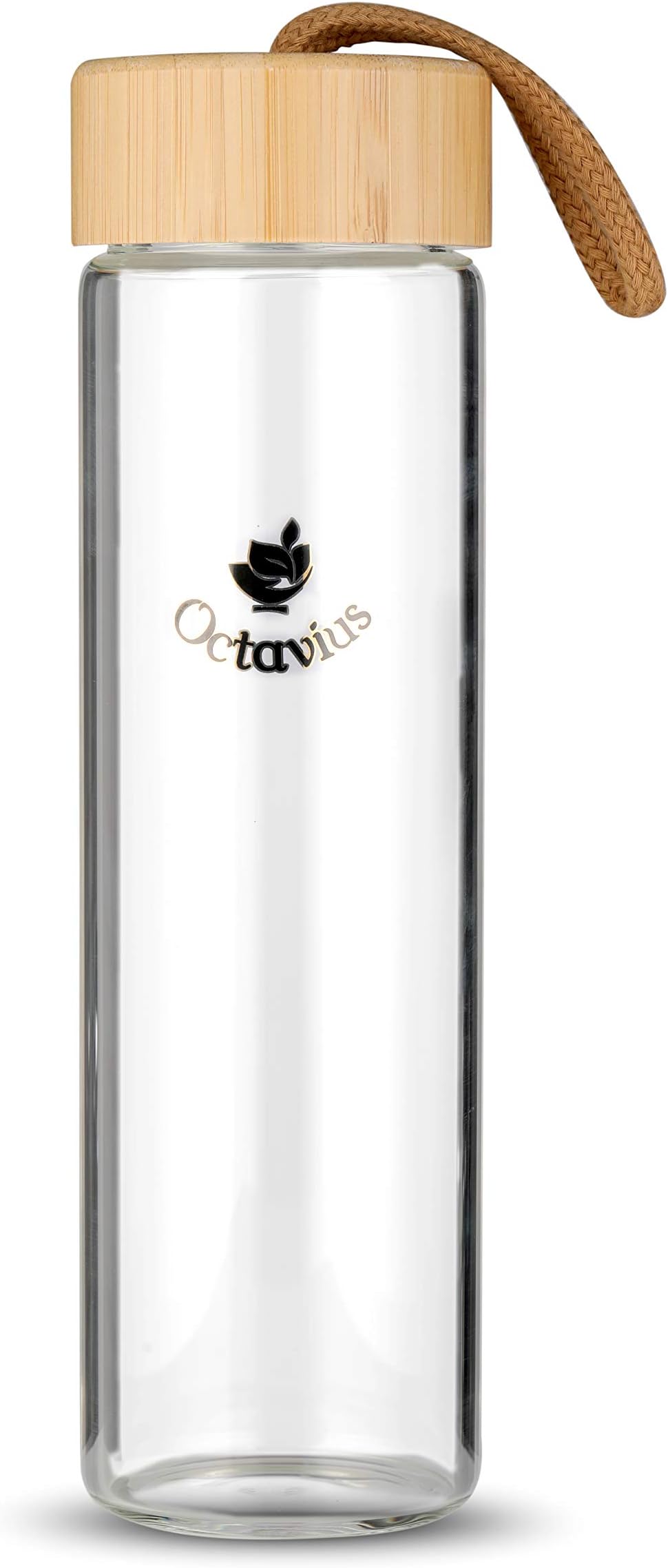 Octavius Clear Glass Bottle | Leak Proof, Airtight Bamboo Lid with Carrying Loop | Food Grade Glass | 600 ml | Set of 1
